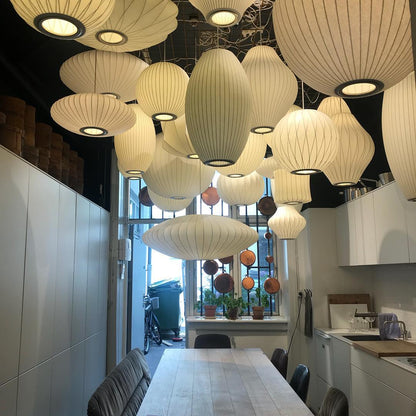 Hanglamp Scandinavisch met Geometrisch Draadframe en Zijden Kap