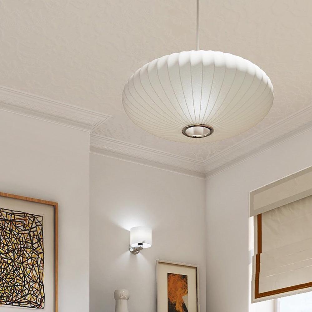 Hanglamp Scandinavisch met Geometrisch Draadframe en Zijden Kap