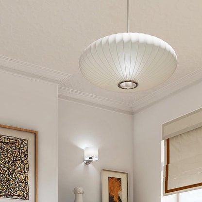 Hanglamp Scandinavisch met Geometrisch Draadframe en Zijden Kap