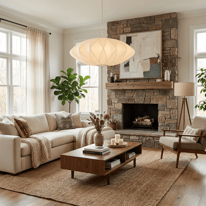 Hanglamp Scandinavisch met Geometrisch Draadframe en Zijden Kap