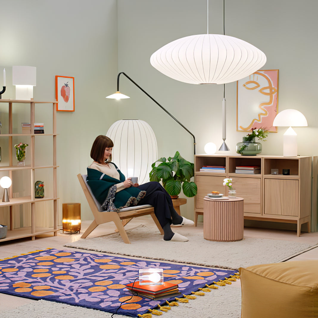 Hanglamp Scandinavisch met Geometrisch Draadframe en Zijden Kap