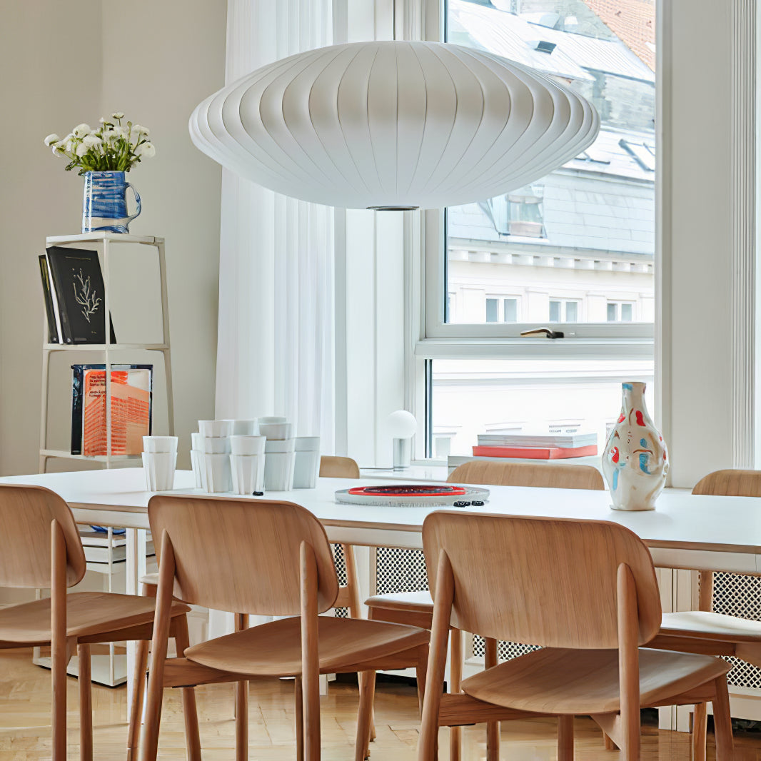 Hanglamp Scandinavisch met Geometrisch Draadframe en Zijden Kap