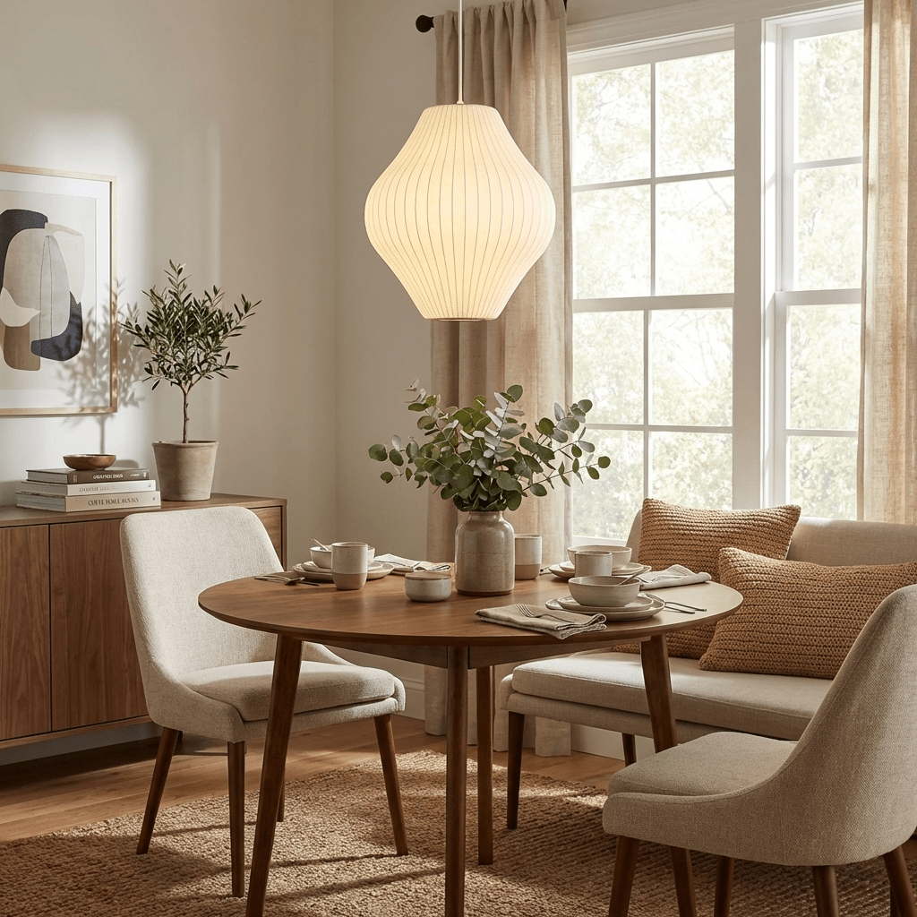 Hanglamp Scandinavisch met Geometrisch Draadframe en Zijden Kap