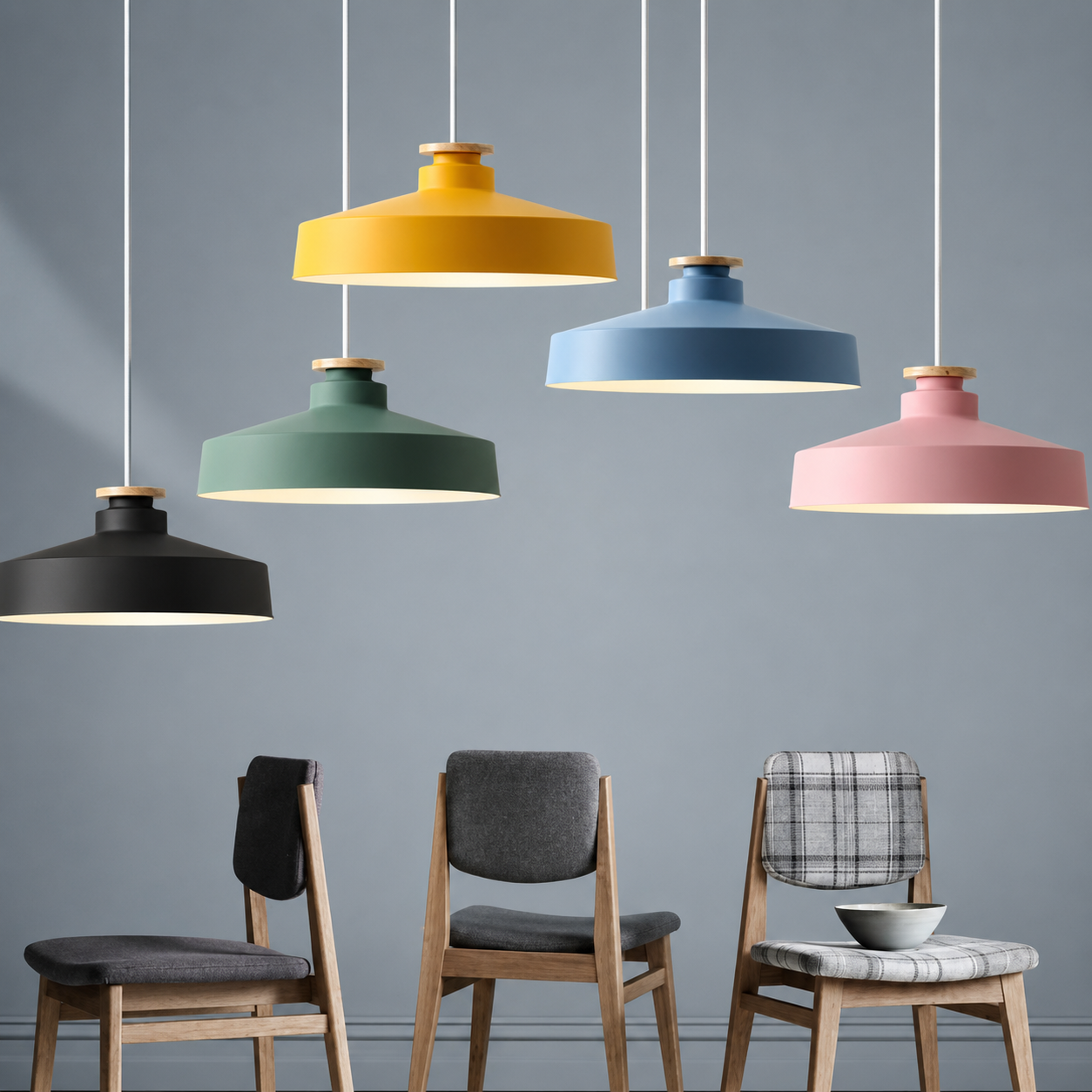 Hanglamp Scandinavisch met Houten Detail en Metalen Kap