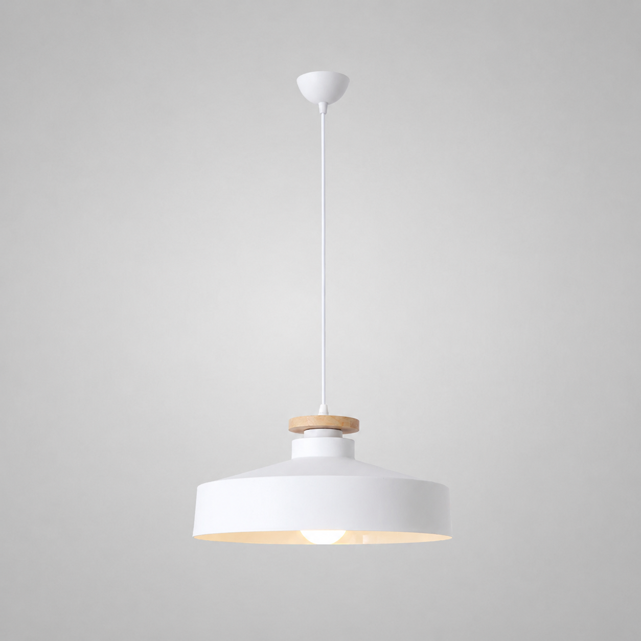 Hanglamp Scandinavisch met Houten Detail en Metalen Kap ##POS:5##