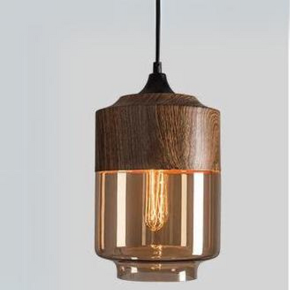 Hanglamp Scandinavisch met Houten Kap en Getint Glas voor Sfeervolle Verlichting