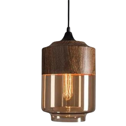 Hanglamp Scandinavisch met Houten Kap en Getint Glas voor Sfeervolle Verlichting