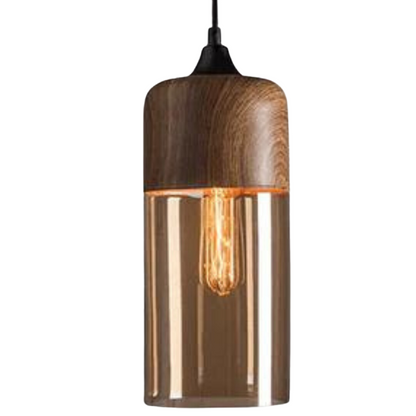 Hanglamp Scandinavisch met Houten Kap en Getint Glas voor Sfeervolle Verlichting