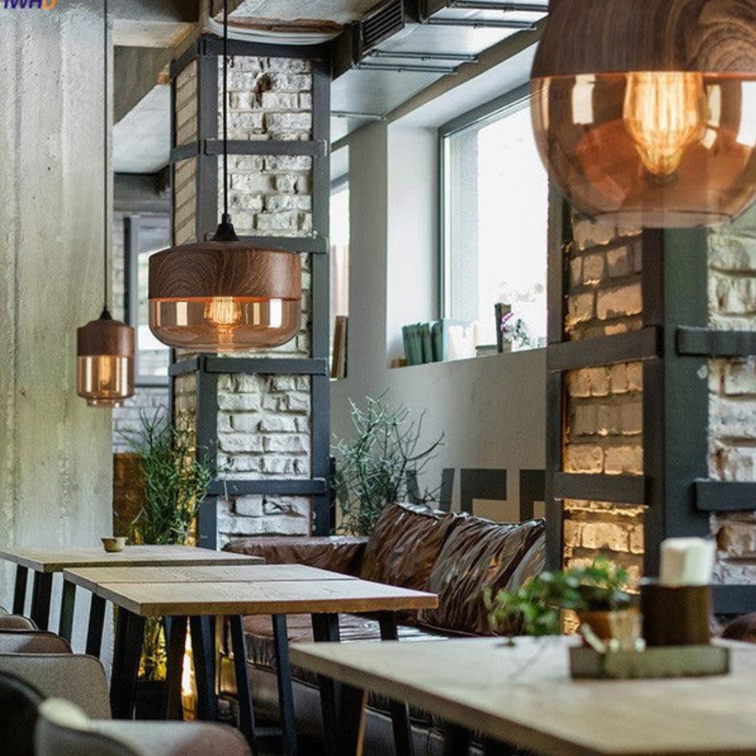 Hanglamp Scandinavisch met Houten Kap en Getint Glas voor Sfeervolle Verlichting