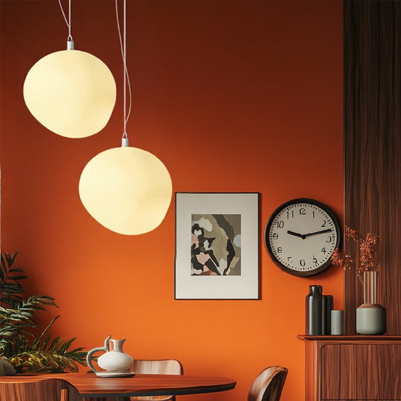 Hanglamp Scandinavisch met Organische Kiezelsteenvorm en Melkglas Kap