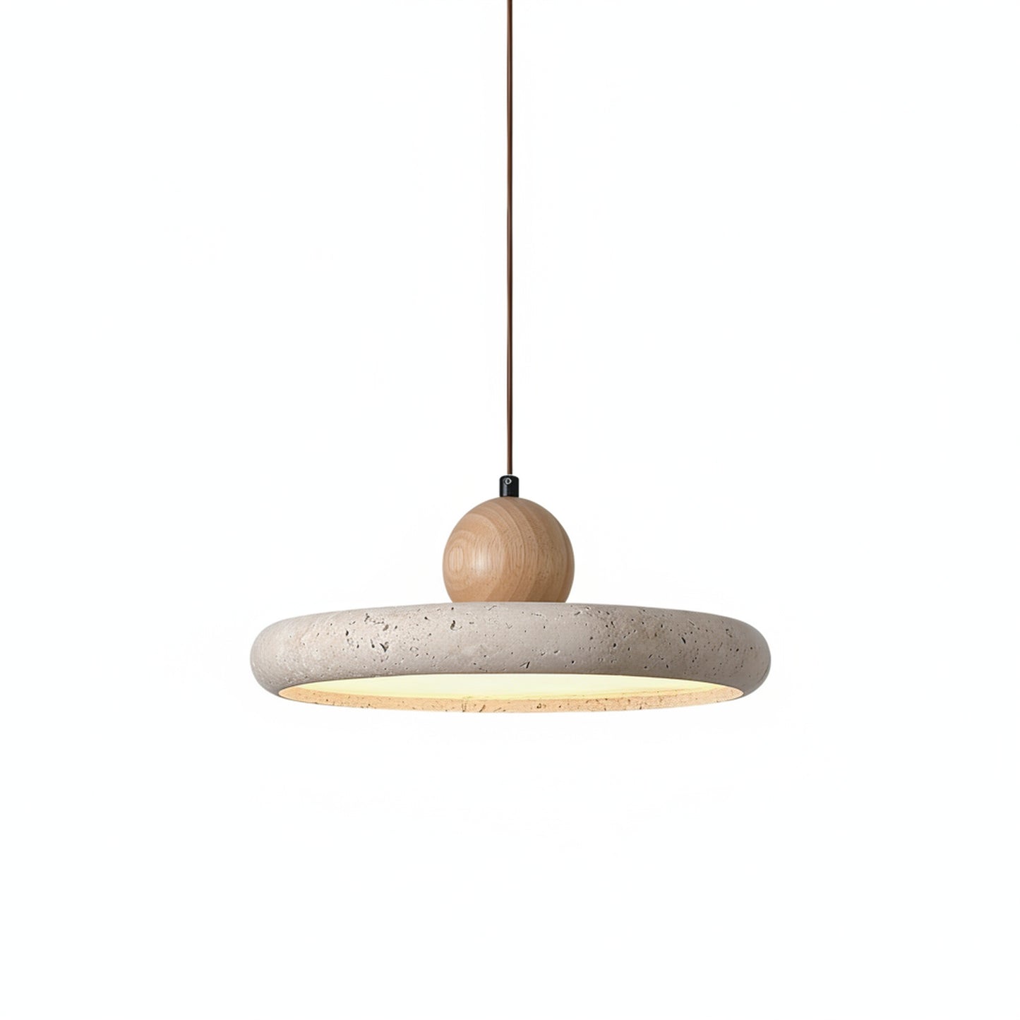 Hanglamp Scandinavisch met Ronde Travertijn Kap en Houten Bol