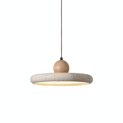 Hanglamp Scandinavisch met Ronde Travertijn Kap en Houten Bol