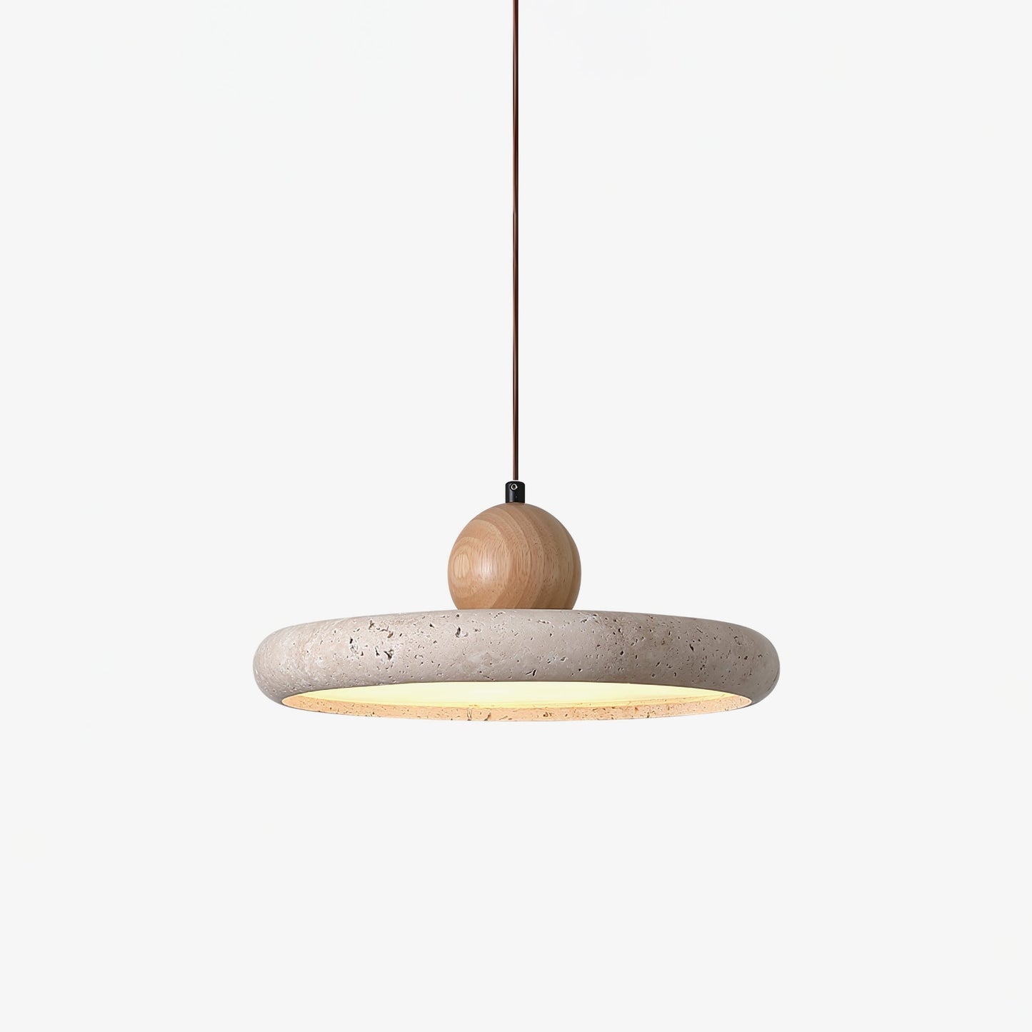 Hanglamp Scandinavisch met Ronde Travertijn Kap en Houten Bol
