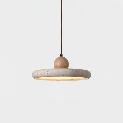 Hanglamp Scandinavisch met Ronde Travertijn Kap en Houten Bol