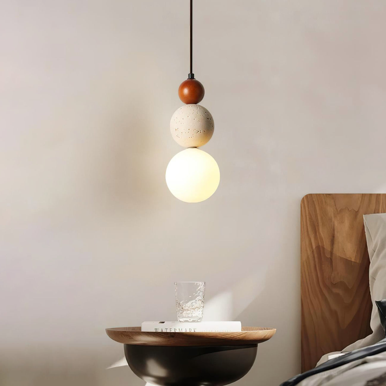 Hanglamp Scandinavisch met Stenen Bol en Glazen Kap