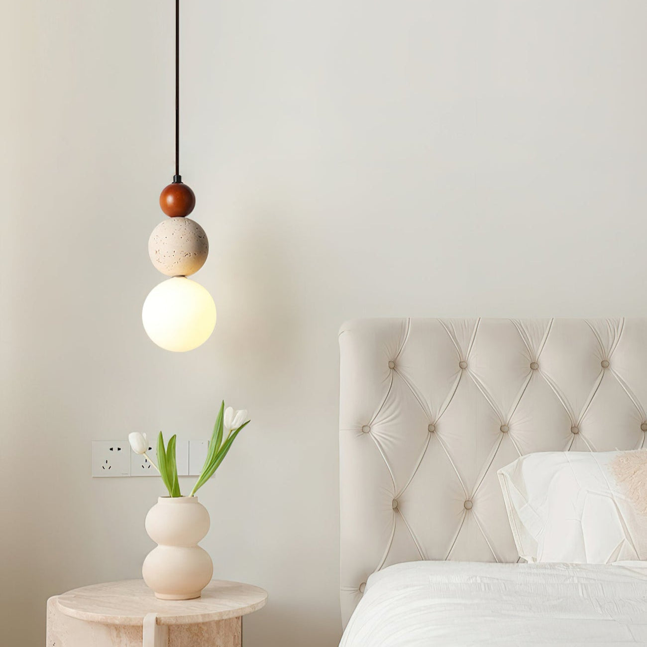 Hanglamp Scandinavisch met Stenen Bol en Glazen Kap