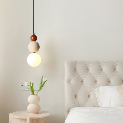 Hanglamp Scandinavisch met Stenen Bol en Glazen Kap