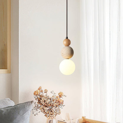 Hanglamp Scandinavisch met Stenen Bol en Glazen Kap