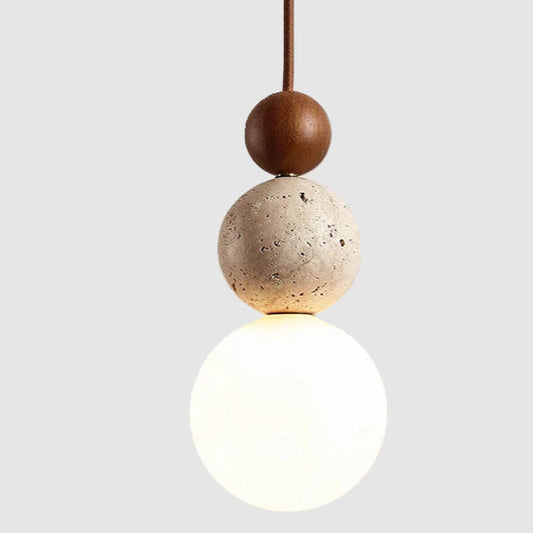 Hanglamp Scandinavisch met Stenen Bol en Glazen Kap