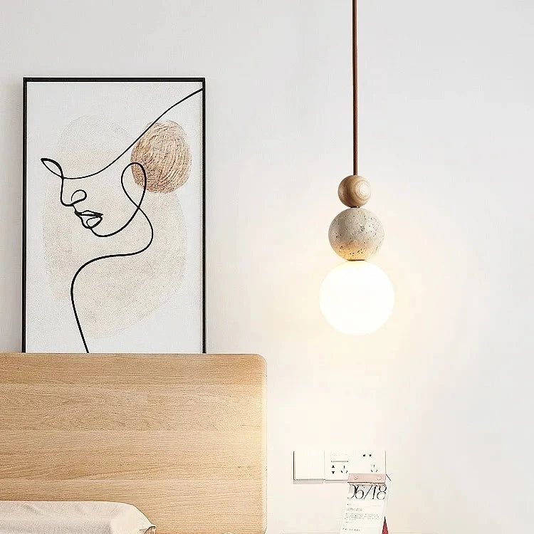 Hanglamp Scandinavisch met Stenen Bol en Glazen Kap