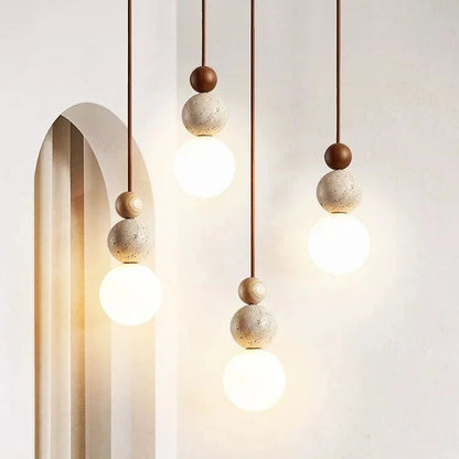 Hanglamp Scandinavisch met Stenen Bol en Glazen Kap