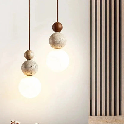 Hanglamp Scandinavisch met Stenen Bol en Glazen Kap