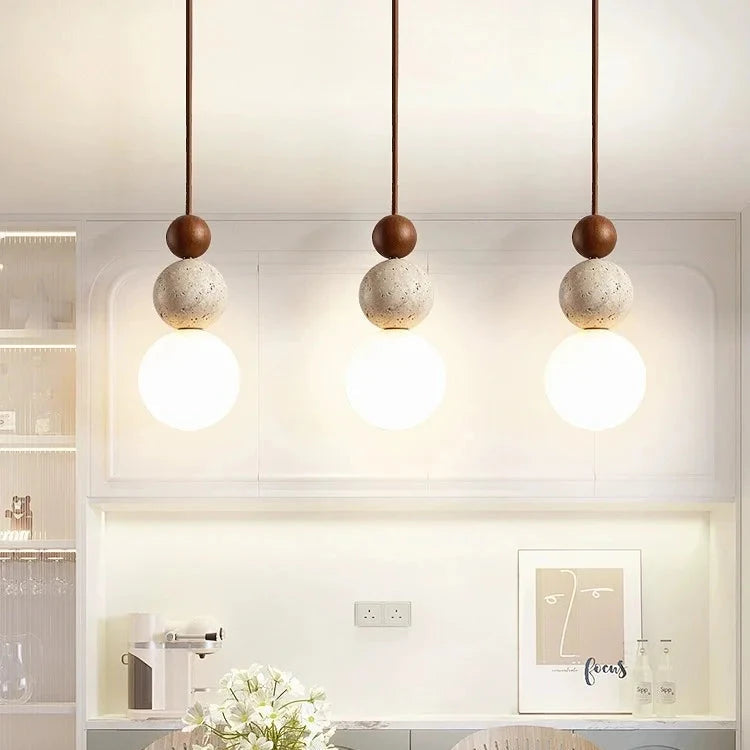 Hanglamp Scandinavisch met Stenen Bol en Glazen Kap