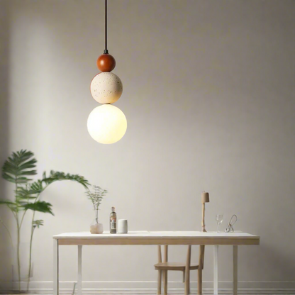 Hanglamp Scandinavisch met Stenen Bol en Glazen Kap