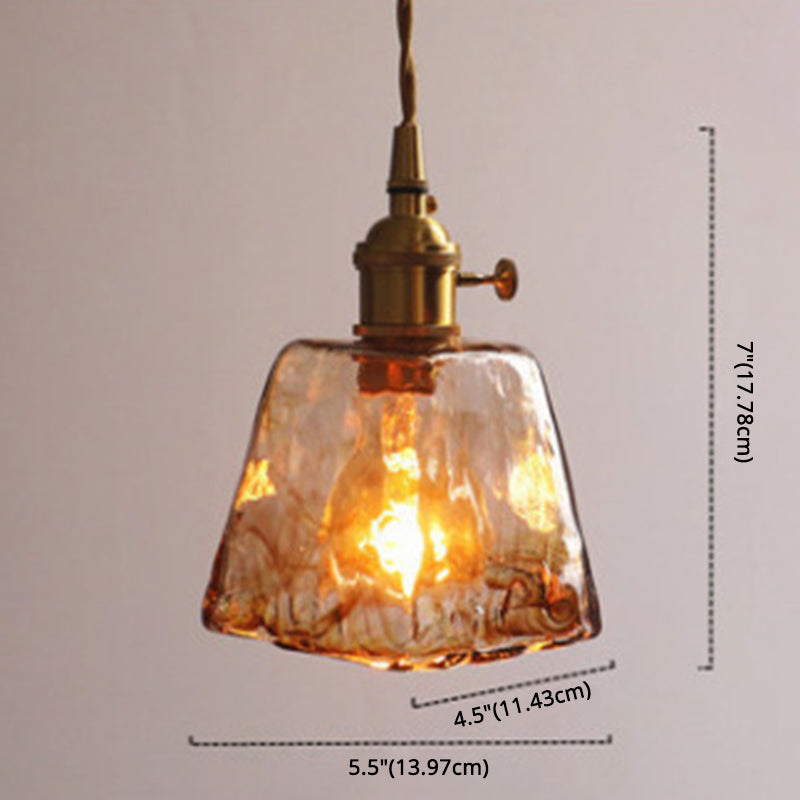 Hanglamp Vintage met Amberkleurig Waterglas Kap en Messing Fitting