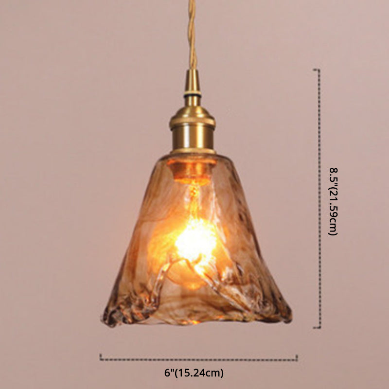 Hanglamp Vintage met Amberkleurig Waterglas Kap en Messing Fitting