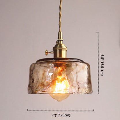 Hanglamp Vintage met Amberkleurig Waterglas Kap en Messing Fitting