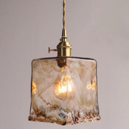 Hanglamp Vintage met Amberkleurig Waterglas Kap en Messing Fitting
