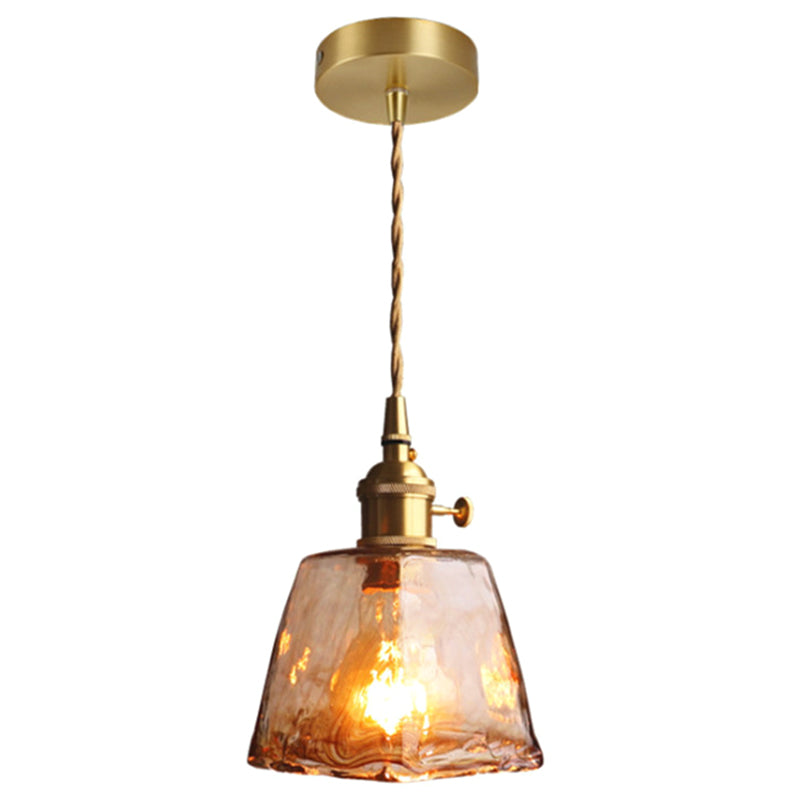 Hanglamp Vintage met Amberkleurig Waterglas Kap en Messing Fitting