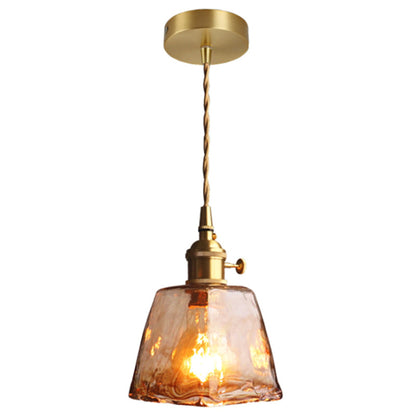 Hanglamp Vintage met Amberkleurig Waterglas Kap en Messing Fitting