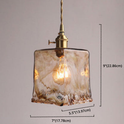 Hanglamp Vintage met Amberkleurig Waterglas Kap en Messing Fitting
