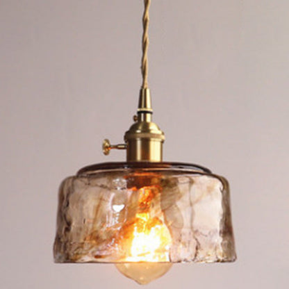 Hanglamp Vintage met Amberkleurig Waterglas Kap en Messing Fitting