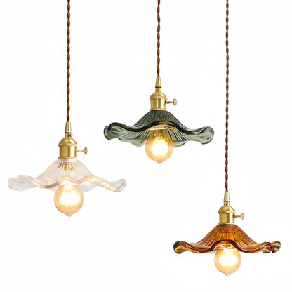 Hanglamp Vintage met Golvende Glazen Kap en Messing Fitting