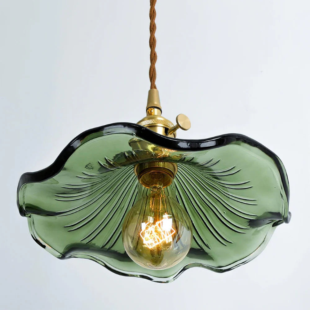Hanglamp Vintage met Golvende Glazen Kap en Messing Fitting