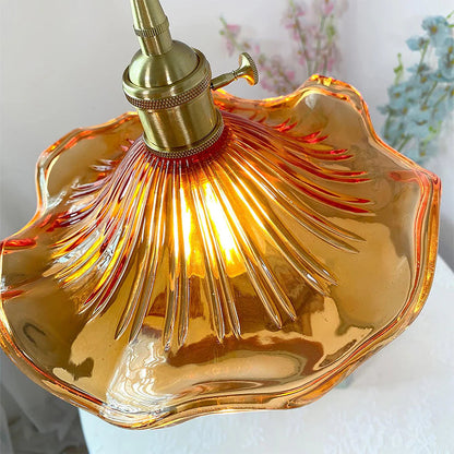 Hanglamp Vintage met Golvende Glazen Kap en Messing Fitting