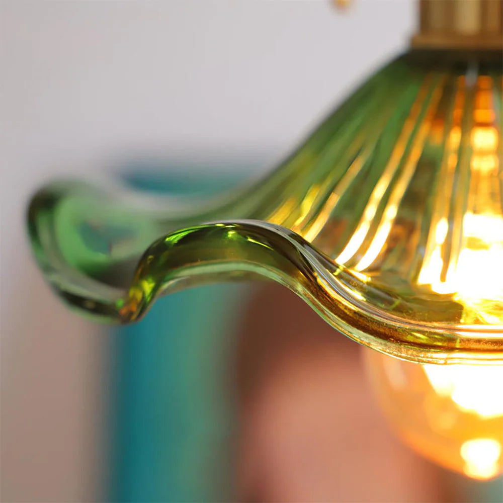 Hanglamp Vintage met Golvende Glazen Kap en Messing Fitting
