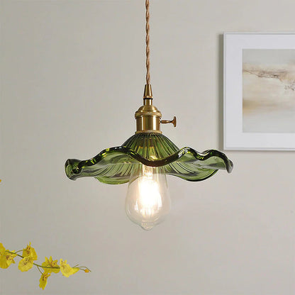 Hanglamp Vintage met Golvende Glazen Kap en Messing Fitting