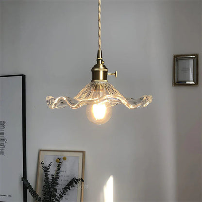 Hanglamp Vintage met Golvende Glazen Kap en Messing Fitting