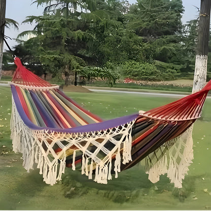Hangmat voor Buiten met Franjes en Spreidstokken voor Tuin en Camping