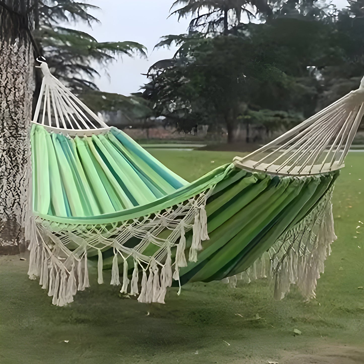 Hangmat voor Buiten met Franjes en Spreidstokken voor Tuin en Camping