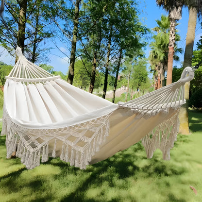 Hangmat voor Buiten met Franjes en Spreidstokken voor Tuin en Camping