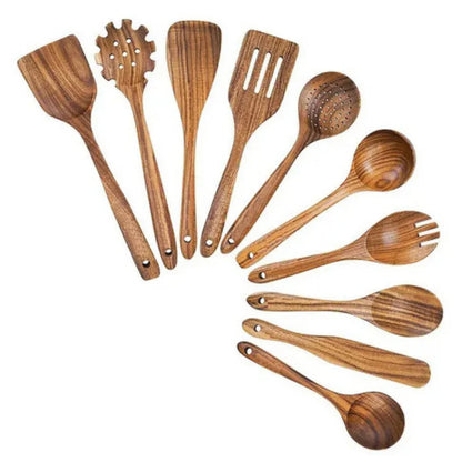 Houten Keukengerei Set met Spatel, Soeplepel en Schuimspaan