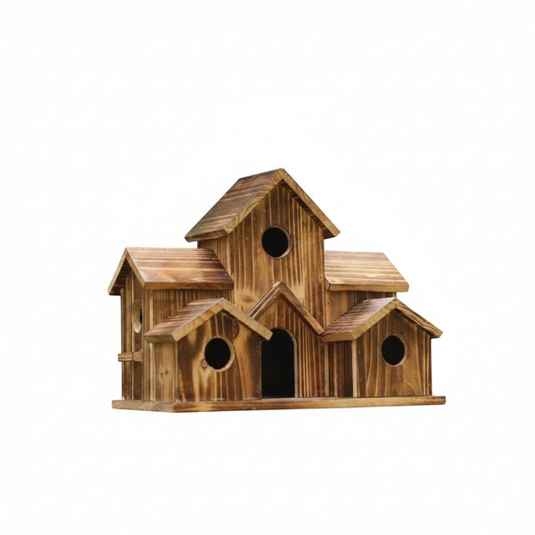 Houten Vogelhuisje met 6 Ingangen voor Buiten Rustiek Hangend Nestkastje