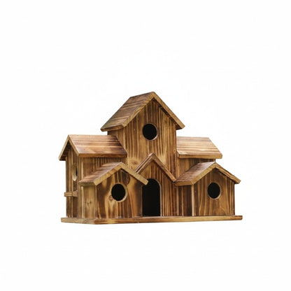 Houten Vogelhuisje met 6 Ingangen voor Buiten Rustiek Hangend Nestkastje