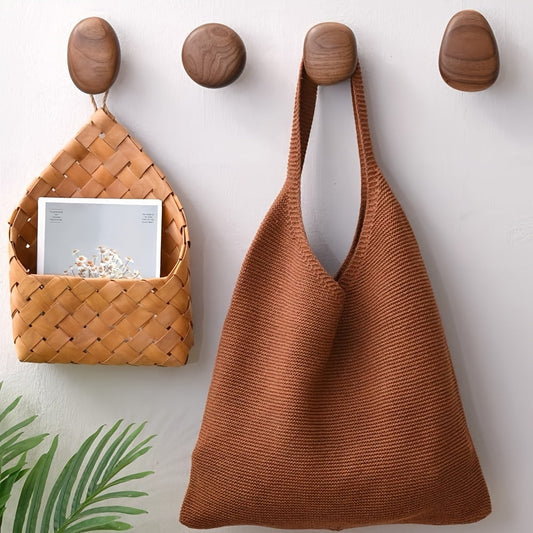 Houten Wandhaken Set met Ronde Kiezelvorm voor Jassen en Tassen
