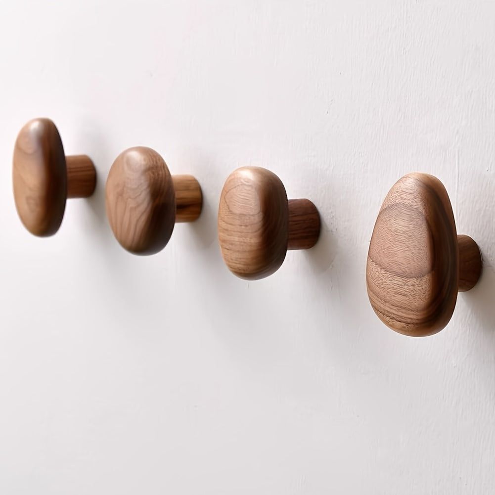 Houten Wandhaken Set met Ronde Kiezelvorm voor Jassen en Tassen ##POS:7##